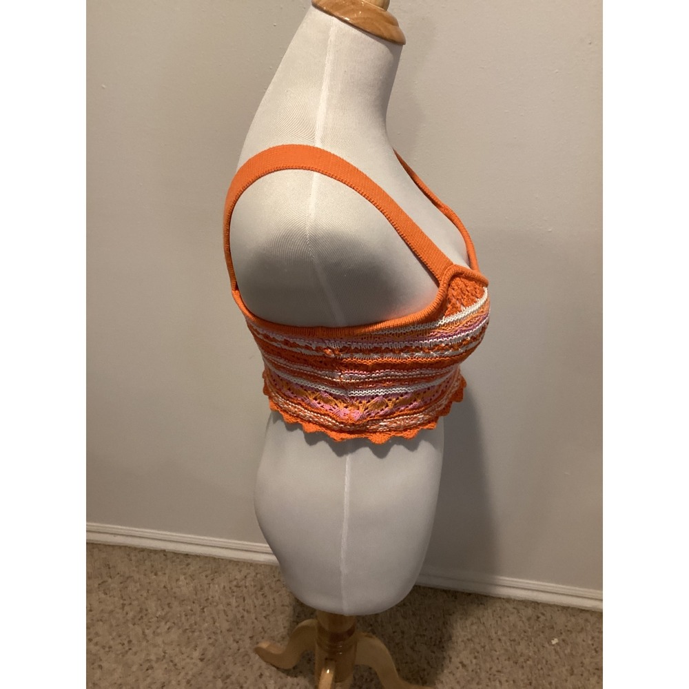 H&M Divided Orange Pink Crochet Knit Crop Top‎ Boho Striped Tank Small - Picture 4 of 6